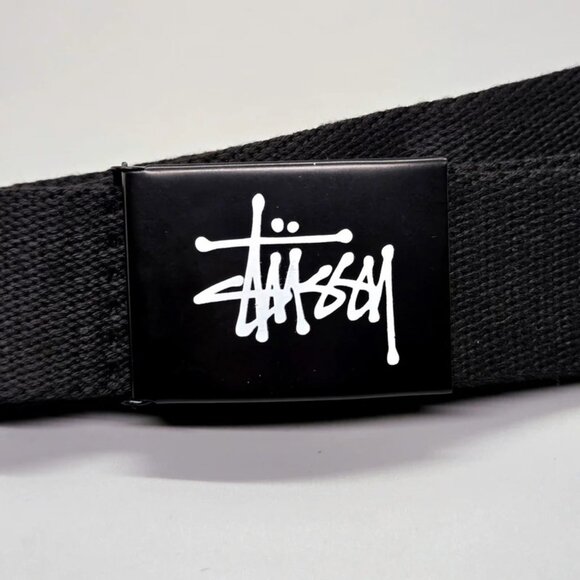 Stussy Logo Web Belt Black Military Style Flip Buckle Adjustable Streetwear - Picture 2 of 3